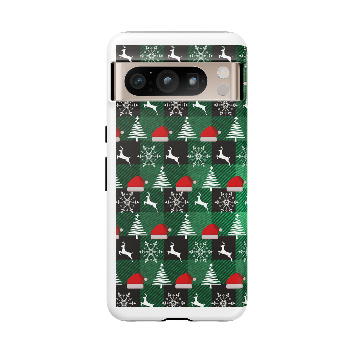 Christmas Plaid Phone Case – Santa Hats, Trees & Reindeer Holiday Pattern