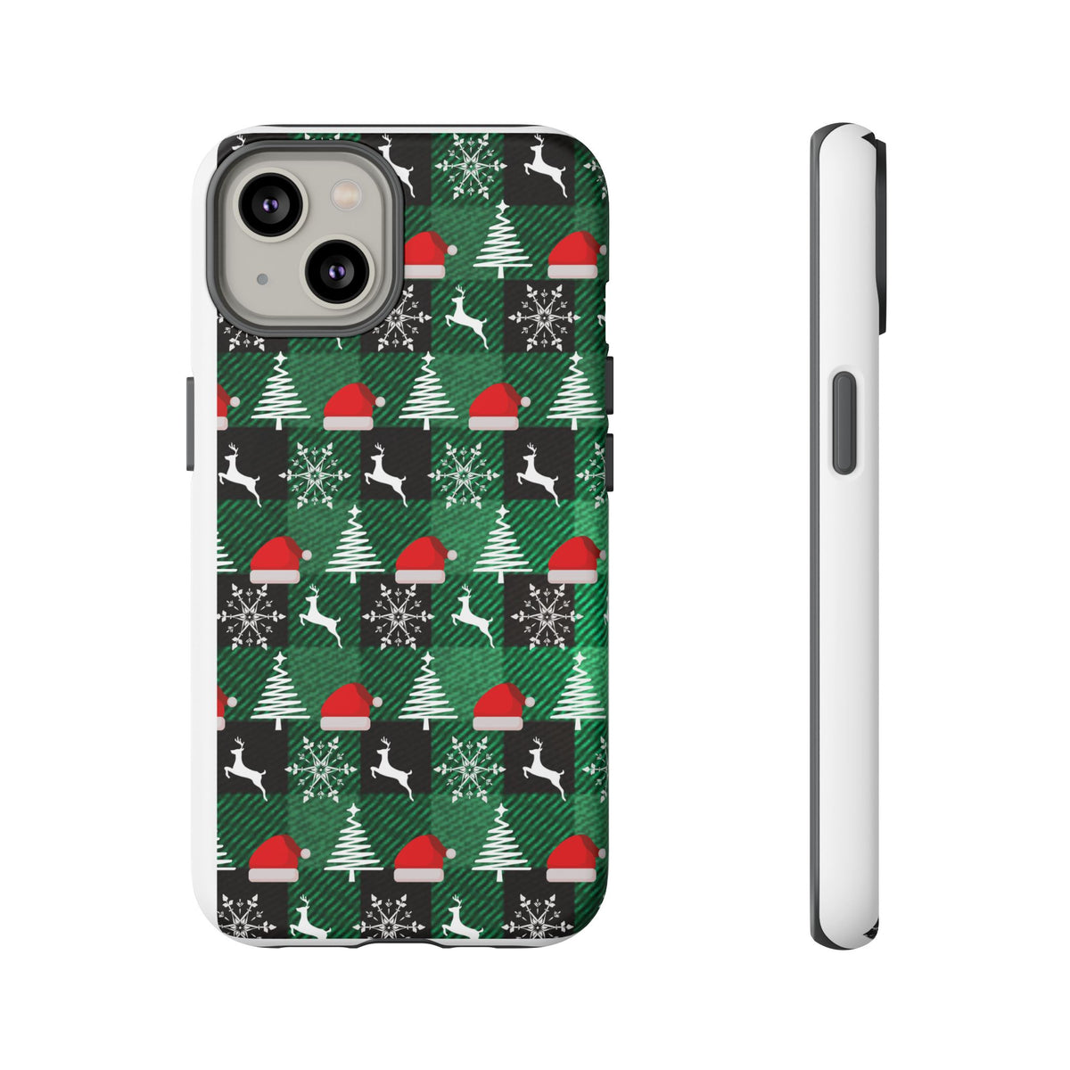 Christmas Plaid Phone Case – Santa Hats, Trees & Reindeer Holiday Pattern
