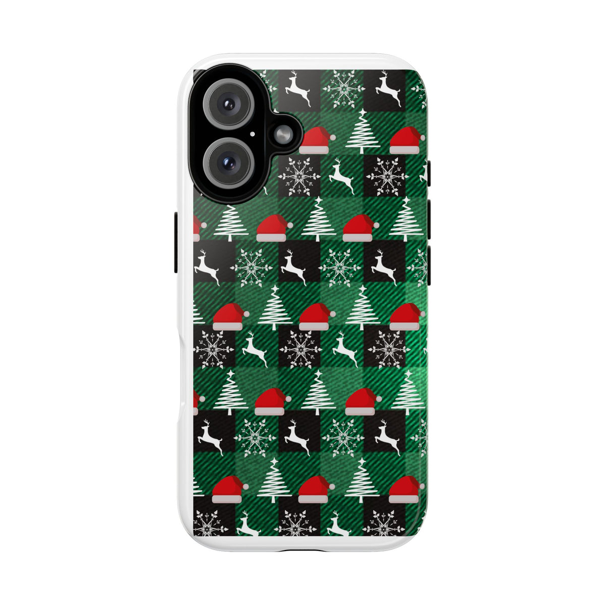 Christmas Plaid Phone Case – Santa Hats, Trees & Reindeer Holiday Pattern