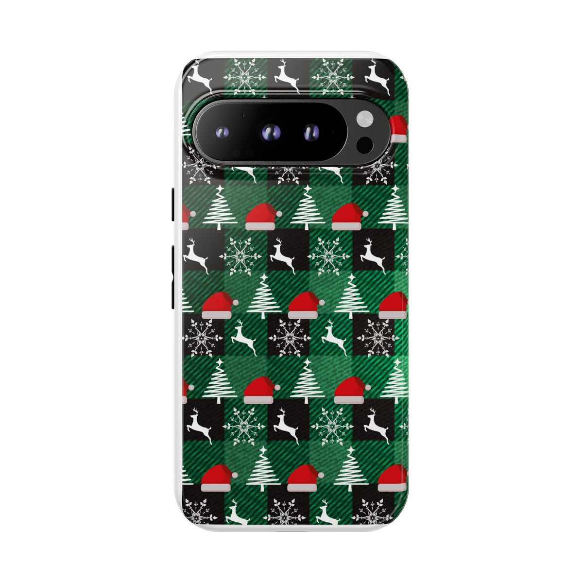 Christmas Plaid Phone Case – Santa Hats, Trees & Reindeer Holiday Pattern