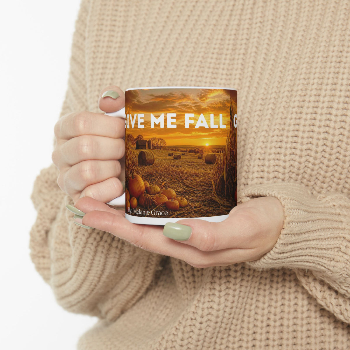Autumn Harvest Ceramic Mug – 'Give Me Fall' Pumpkin & Sunrise Coffee Cup (11oz/15oz)