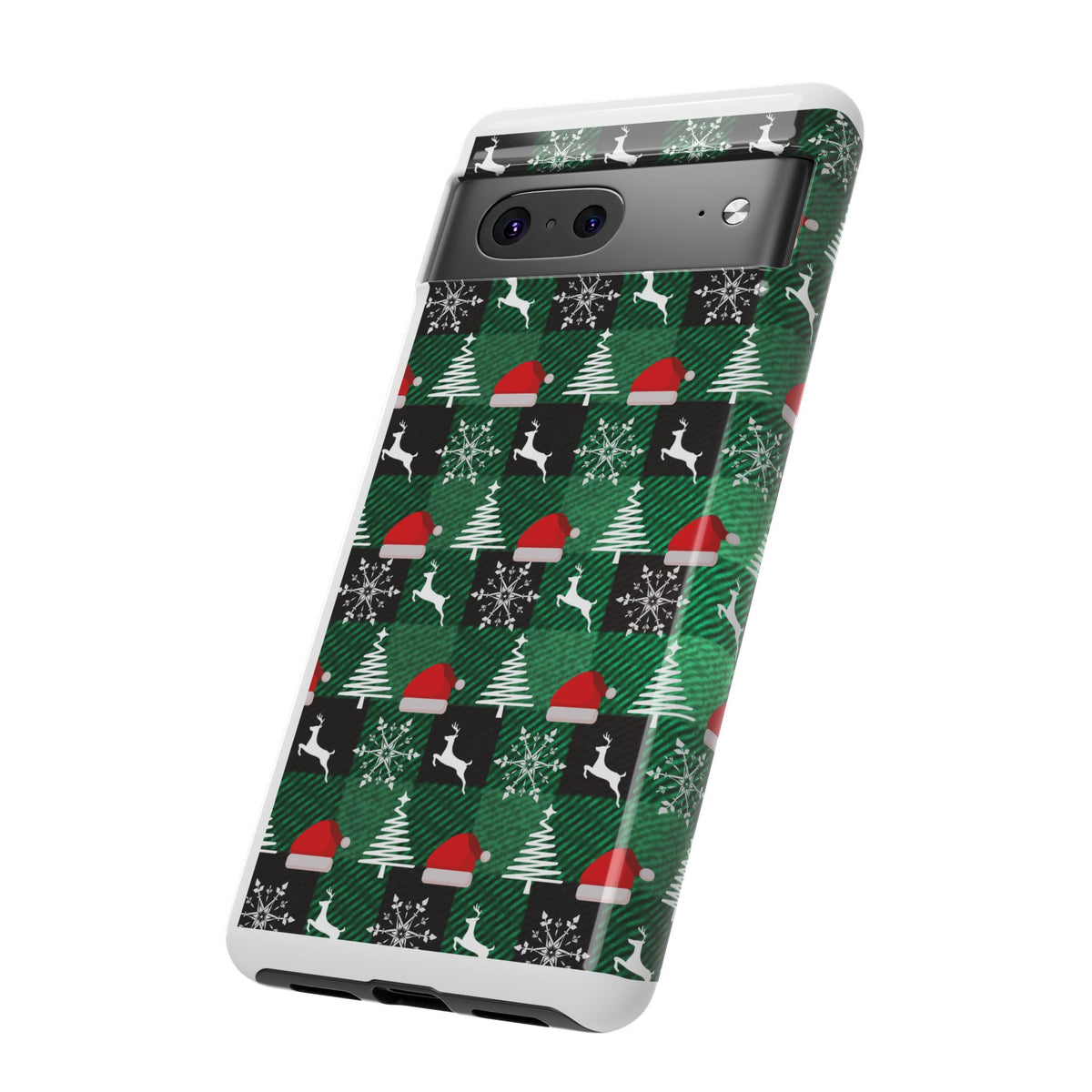 Christmas Plaid Phone Case – Santa Hats, Trees & Reindeer Holiday Pattern