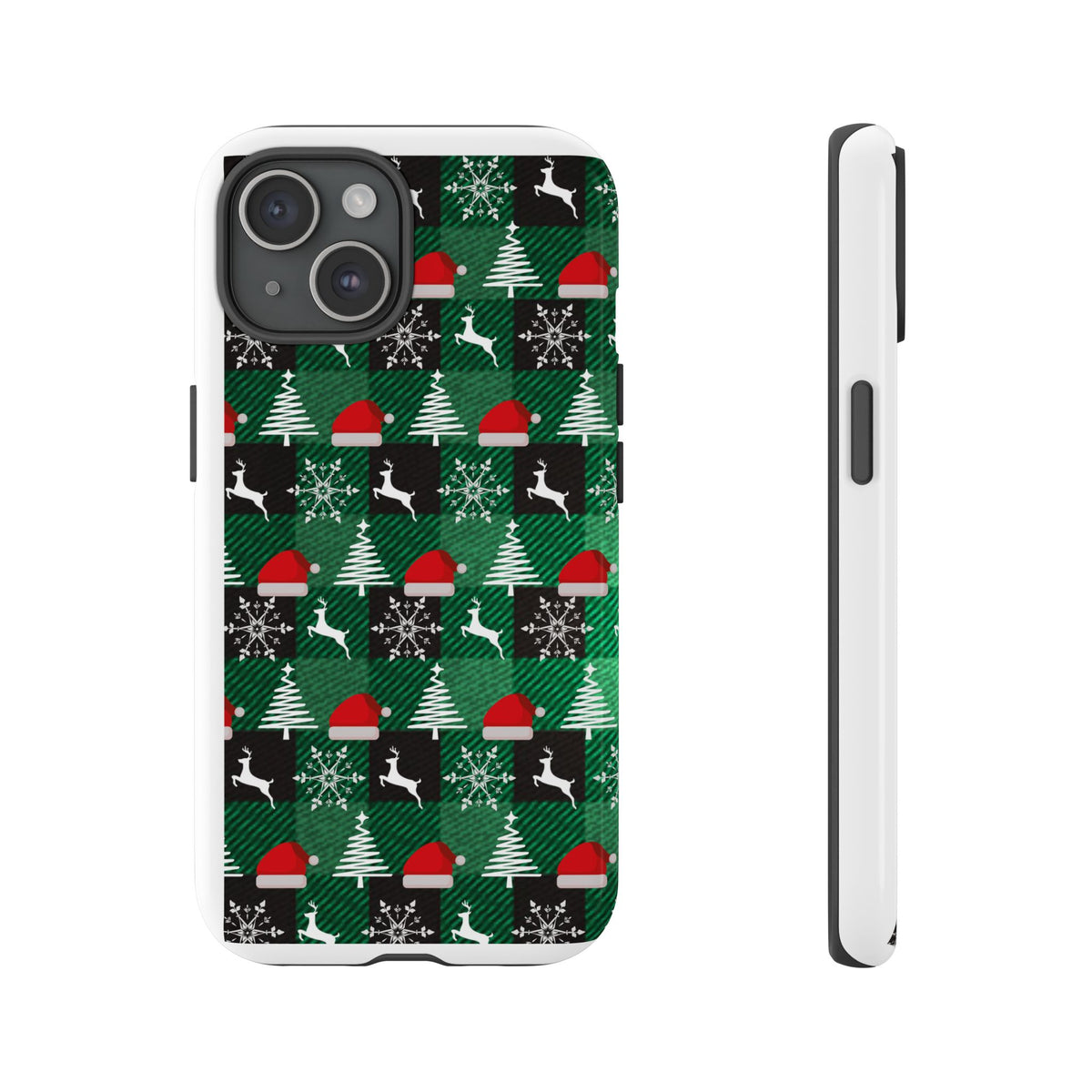 Christmas Plaid Phone Case – Santa Hats, Trees & Reindeer Holiday Pattern
