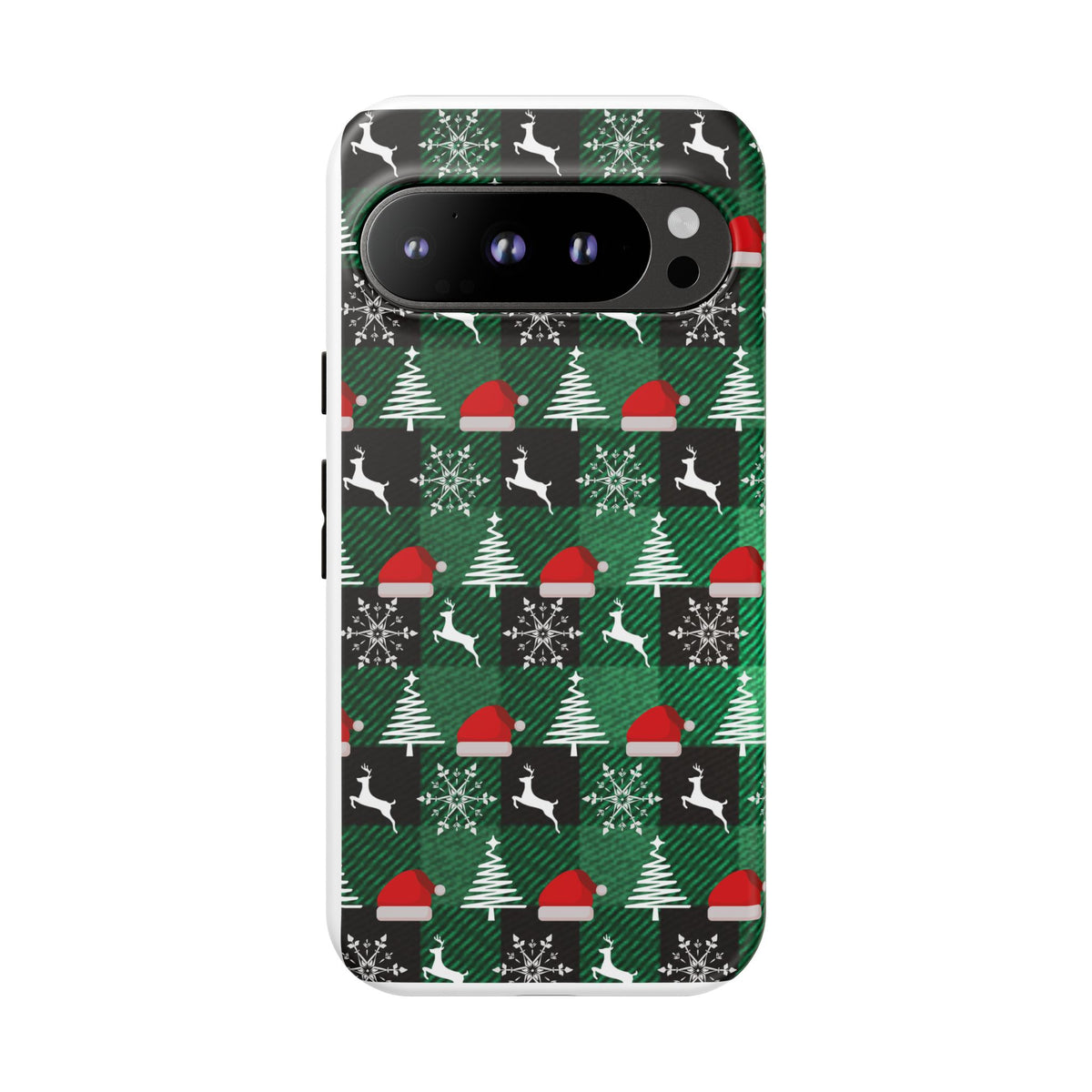 Christmas Plaid Phone Case – Santa Hats, Trees & Reindeer Holiday Pattern