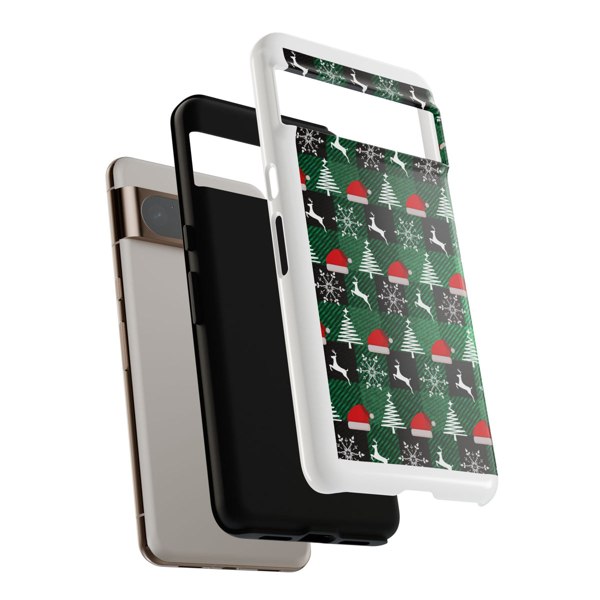 Christmas Plaid Phone Case – Santa Hats, Trees & Reindeer Holiday Pattern