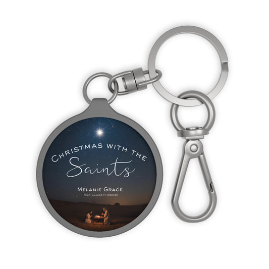 Christmas With the Saints Round Keyring Tag — Nativity Holiday Keychain Gift
