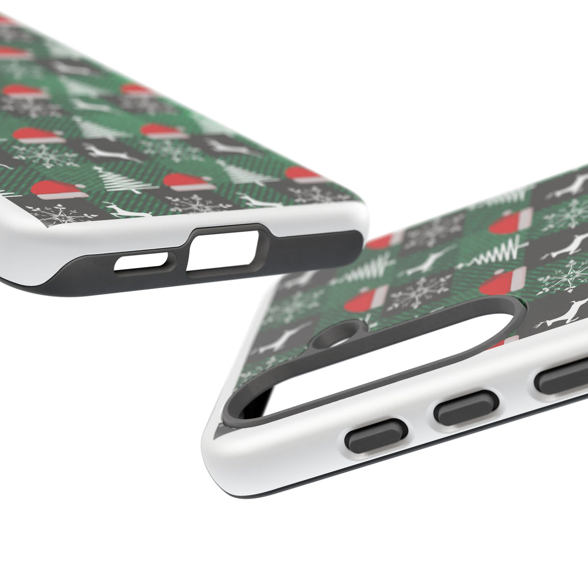 Christmas Plaid Phone Case – Santa Hats, Trees & Reindeer Holiday Pattern
