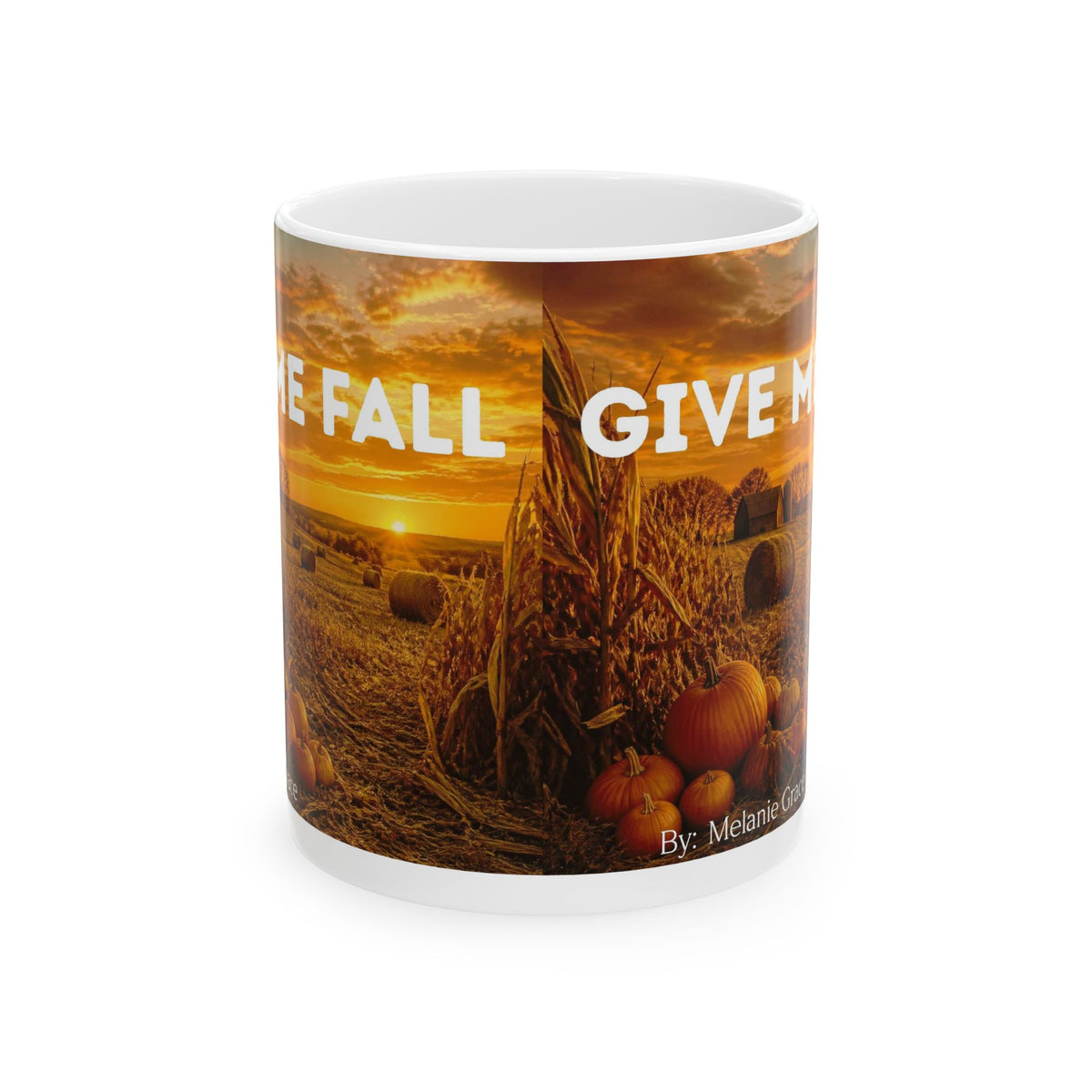 Autumn Harvest Ceramic Mug – 'Give Me Fall' Pumpkin & Sunrise Coffee Cup (11oz/15oz)