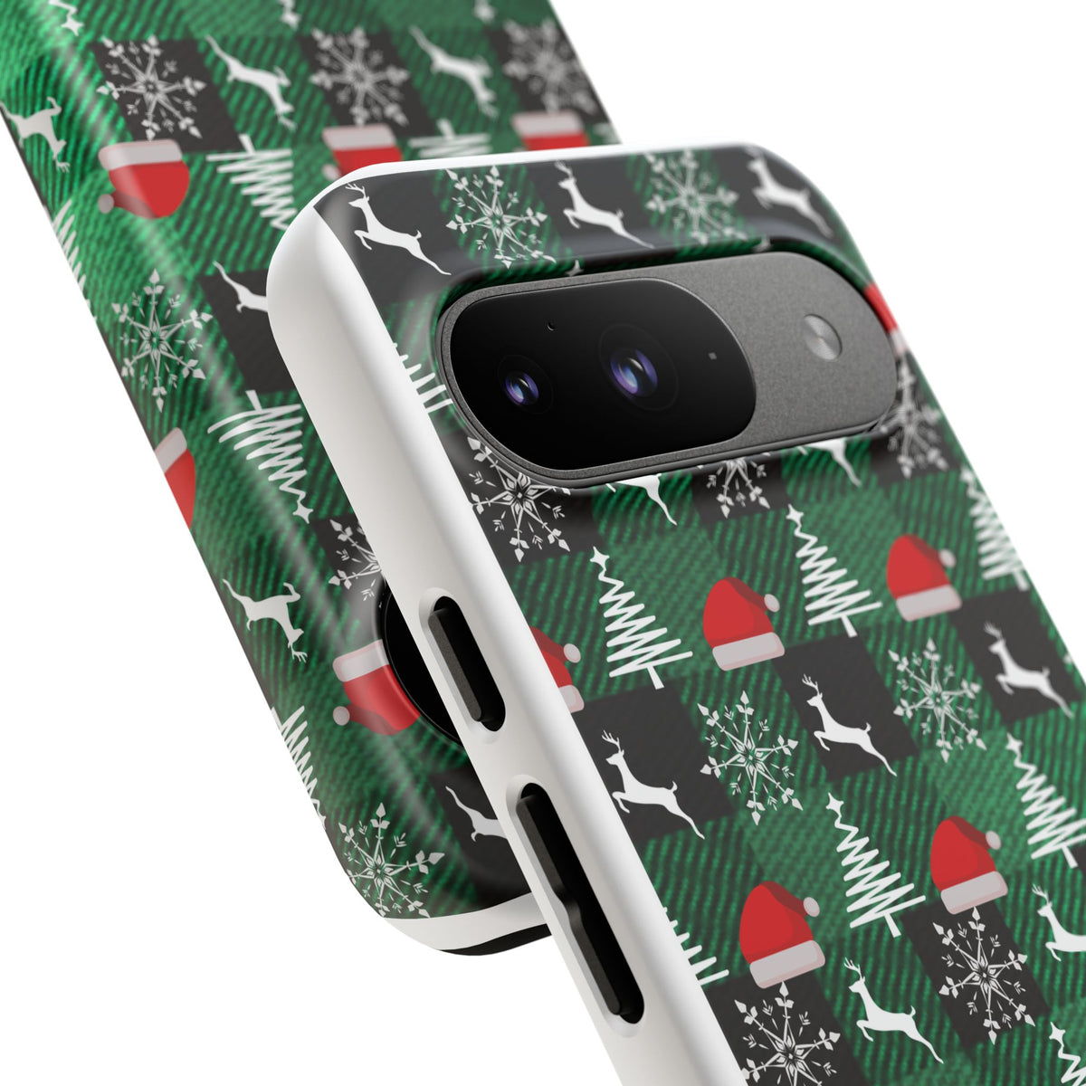 Christmas Plaid Phone Case – Santa Hats, Trees & Reindeer Holiday Pattern