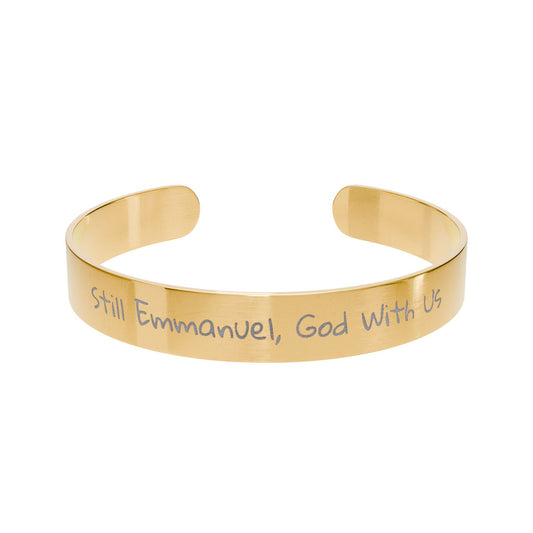 Engraved Gold Cuff Bracelet — "Emmanuel, God With Us" Inspirational Jewelry