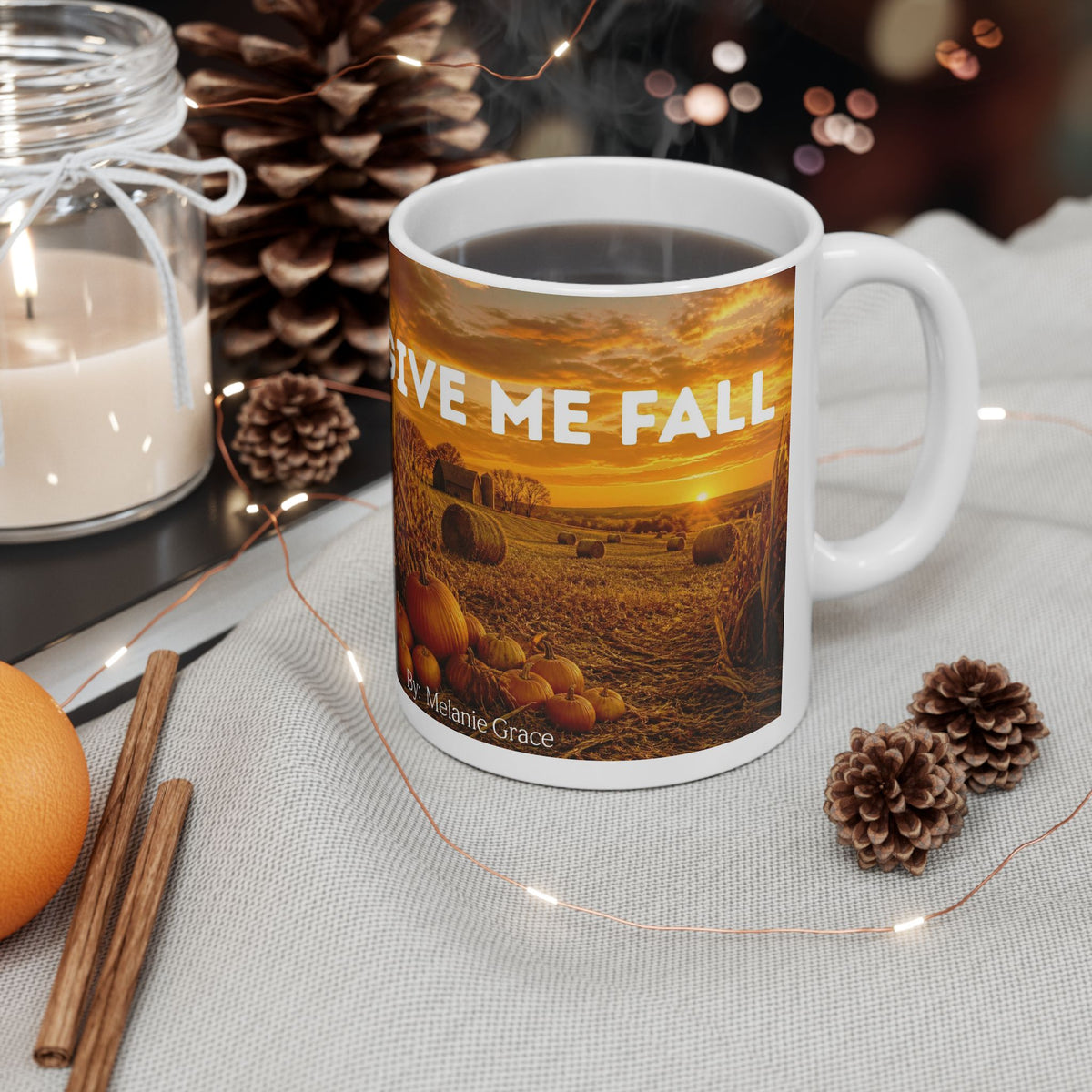 Autumn Harvest Ceramic Mug – 'Give Me Fall' Pumpkin & Sunrise Coffee Cup (11oz/15oz)