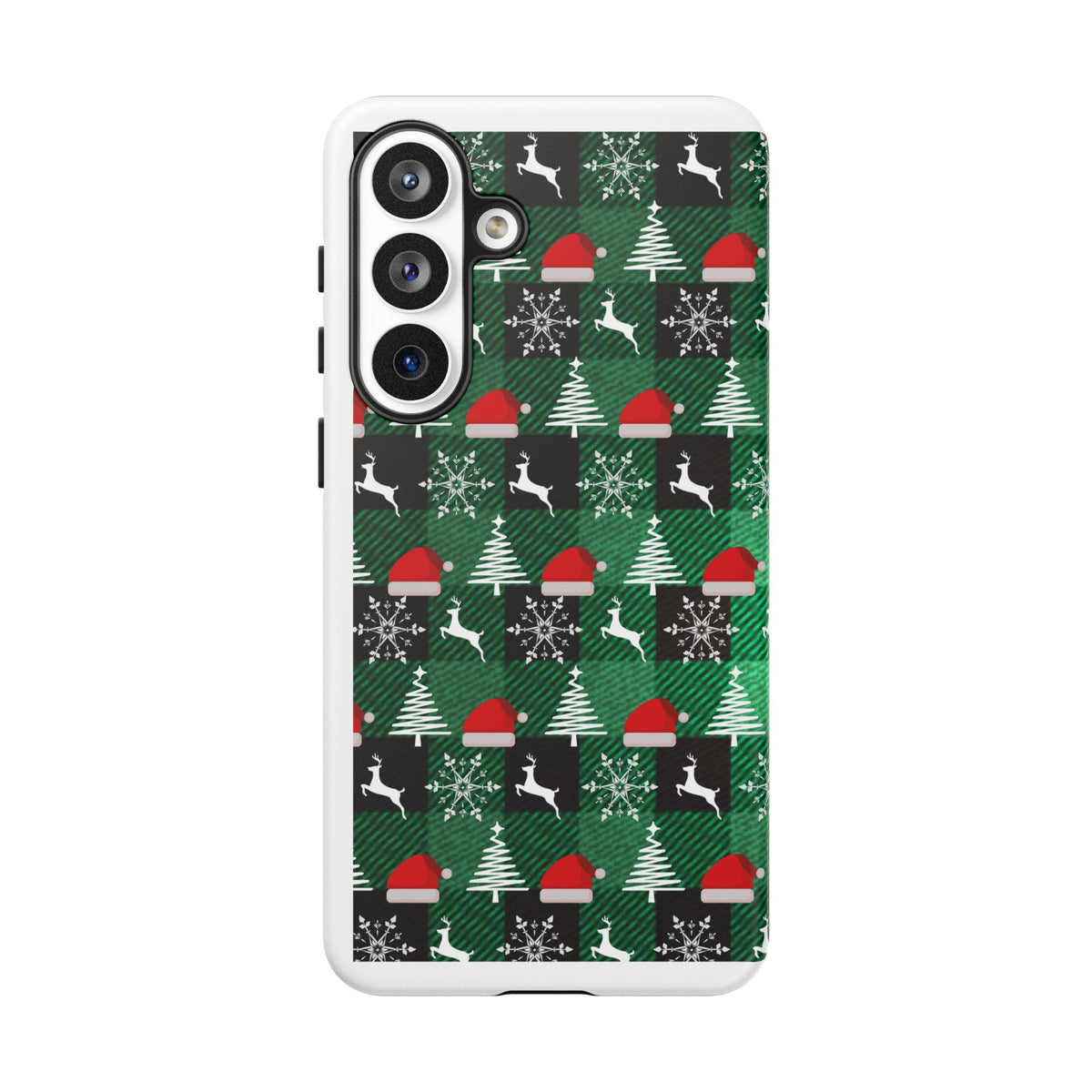 Christmas Plaid Phone Case – Santa Hats, Trees & Reindeer Holiday Pattern