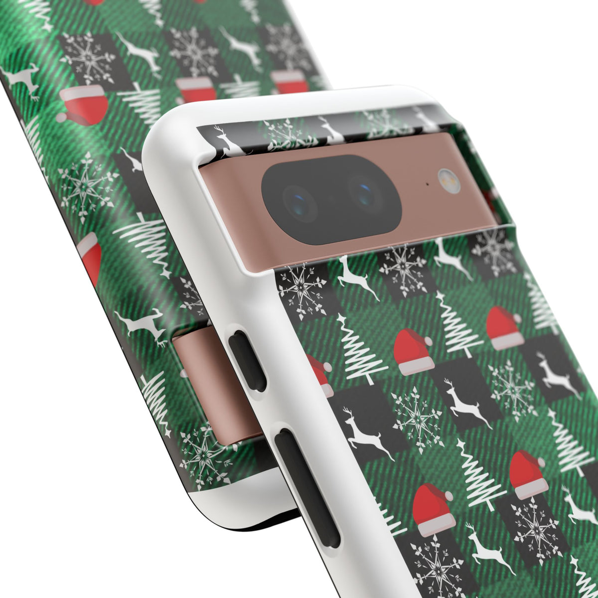 Christmas Plaid Phone Case – Santa Hats, Trees & Reindeer Holiday Pattern