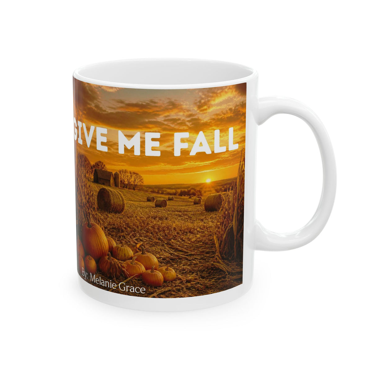 Autumn Harvest Ceramic Mug – 'Give Me Fall' Pumpkin & Sunrise Coffee Cup (11oz/15oz)