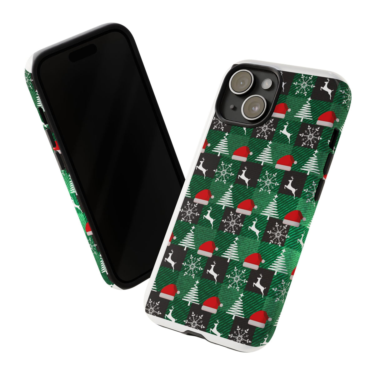 Christmas Plaid Phone Case – Santa Hats, Trees & Reindeer Holiday Pattern