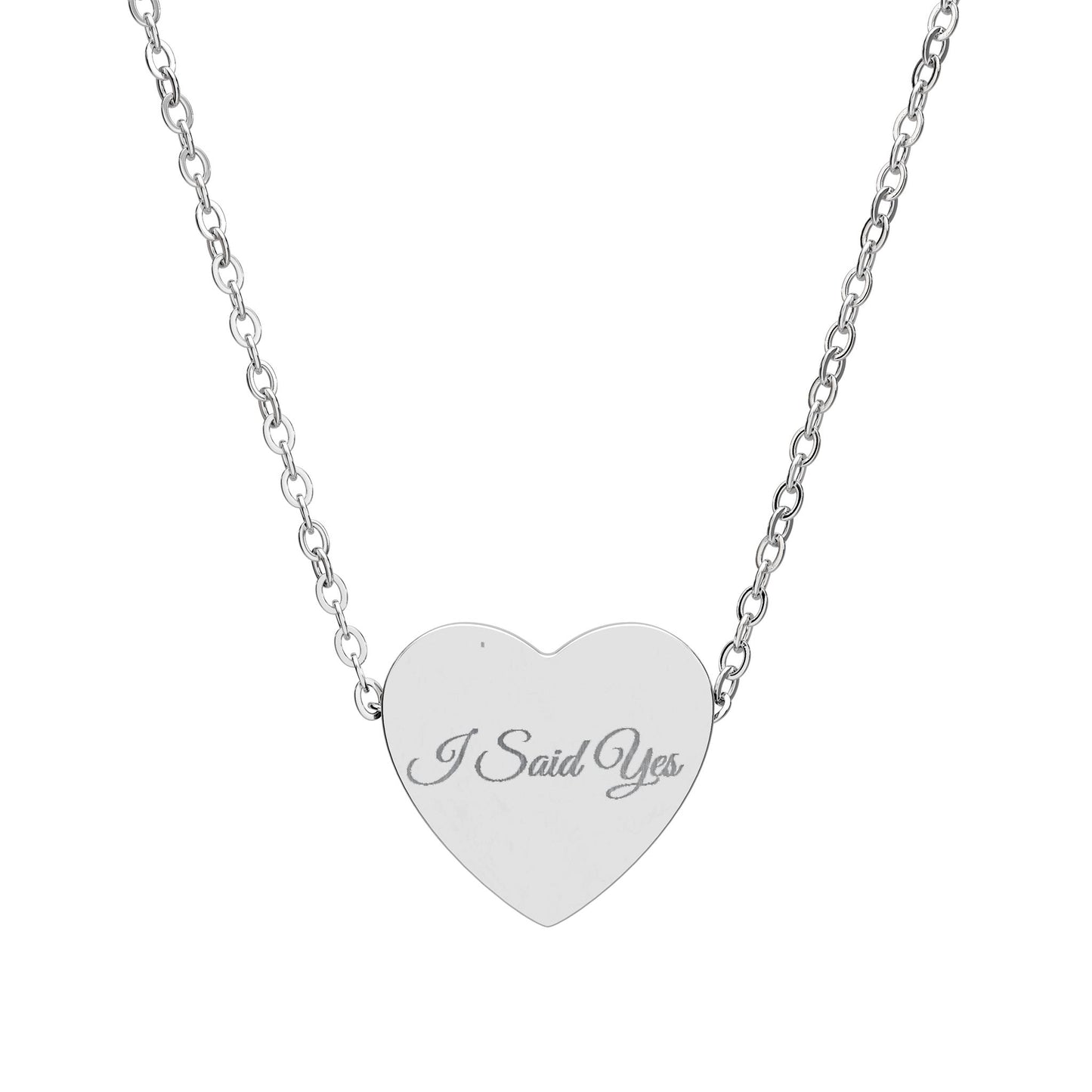 "I Said Yes" Engraved Heart Necklace — Wedding Proposal Keepsake