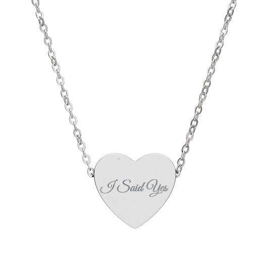 "I Said Yes" Engraved Heart Necklace — Wedding Proposal Keepsake