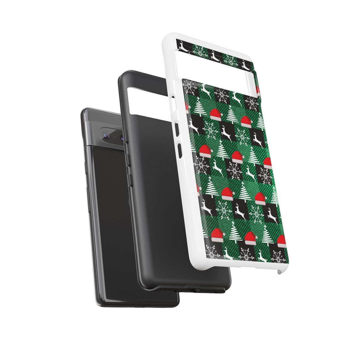 Christmas Plaid Phone Case – Santa Hats, Trees & Reindeer Holiday Pattern