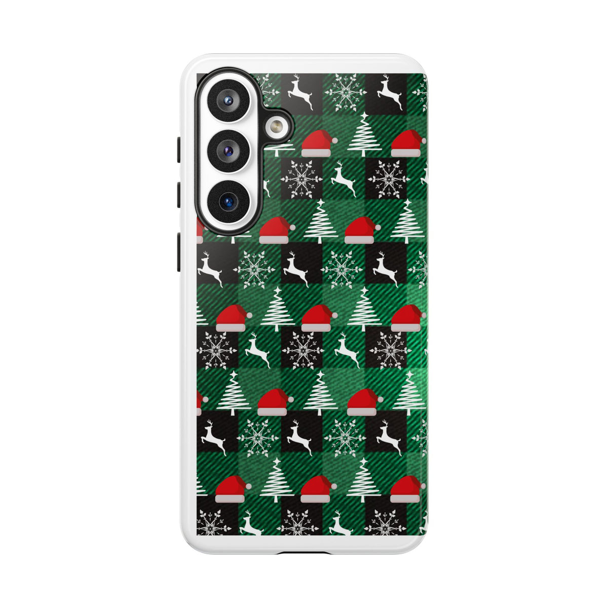 Christmas Plaid Phone Case – Santa Hats, Trees & Reindeer Holiday Pattern
