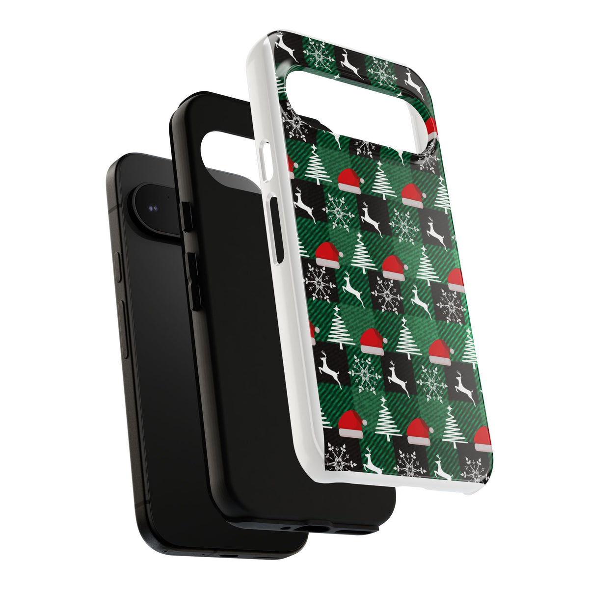 Christmas Plaid Phone Case – Santa Hats, Trees & Reindeer Holiday Pattern