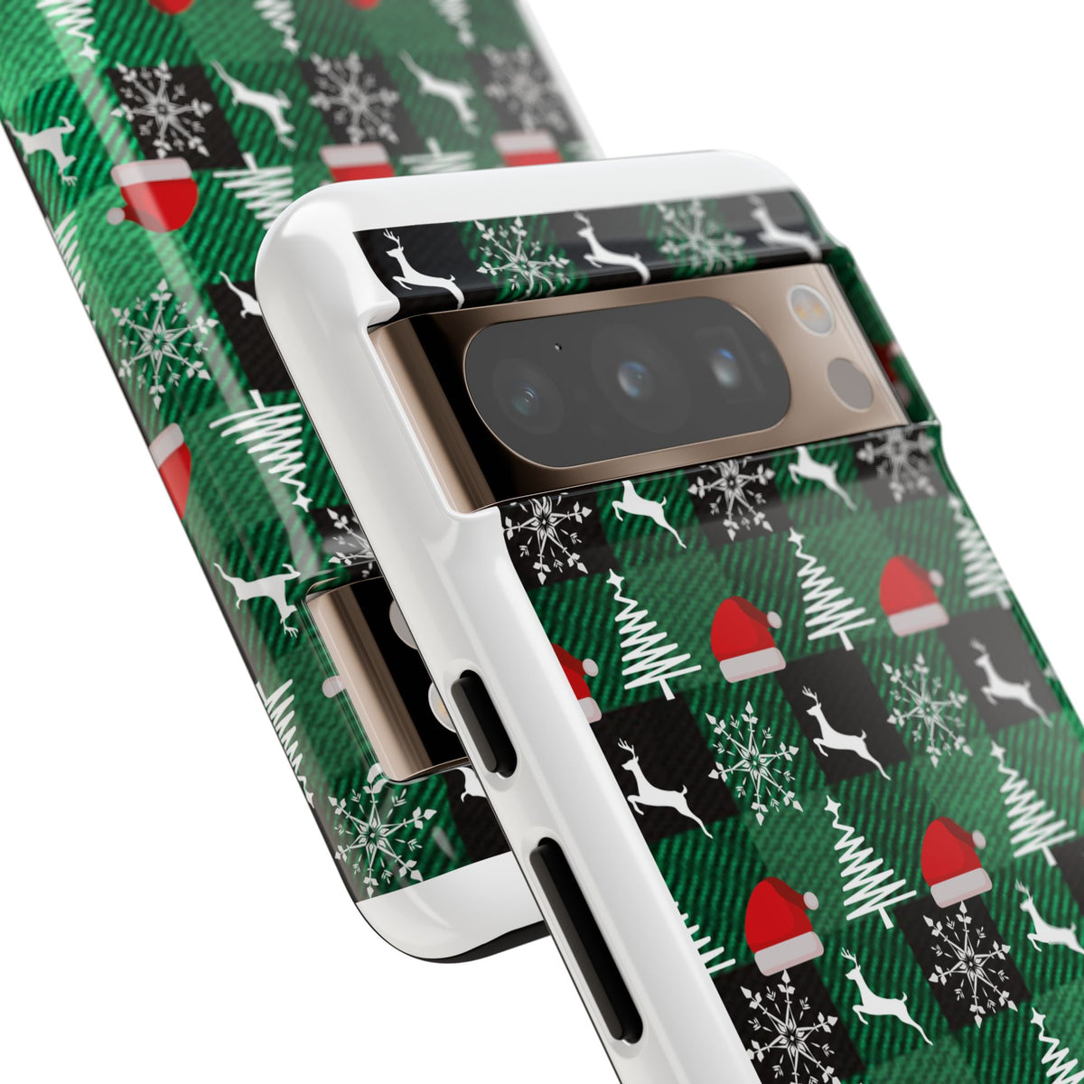 Christmas Plaid Phone Case – Santa Hats, Trees & Reindeer Holiday Pattern