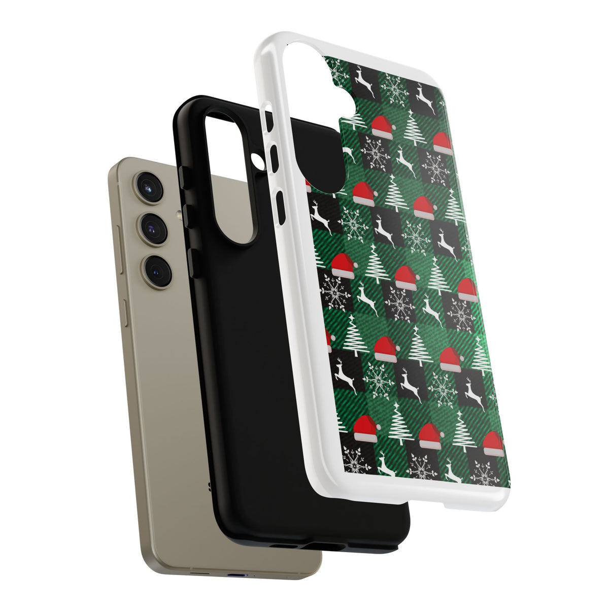 Christmas Plaid Phone Case – Santa Hats, Trees & Reindeer Holiday Pattern
