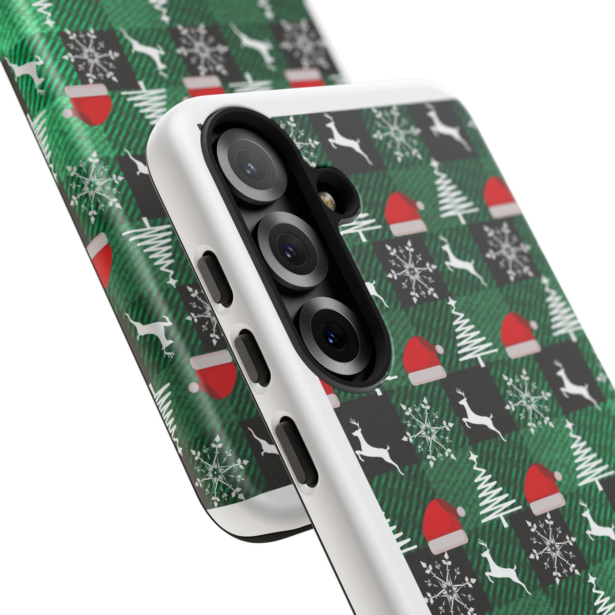 Christmas Plaid Phone Case – Santa Hats, Trees & Reindeer Holiday Pattern