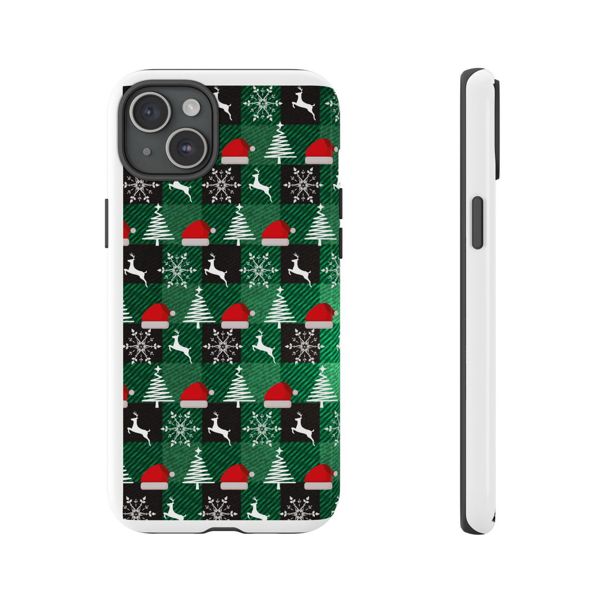 Christmas Plaid Phone Case – Santa Hats, Trees & Reindeer Holiday Pattern