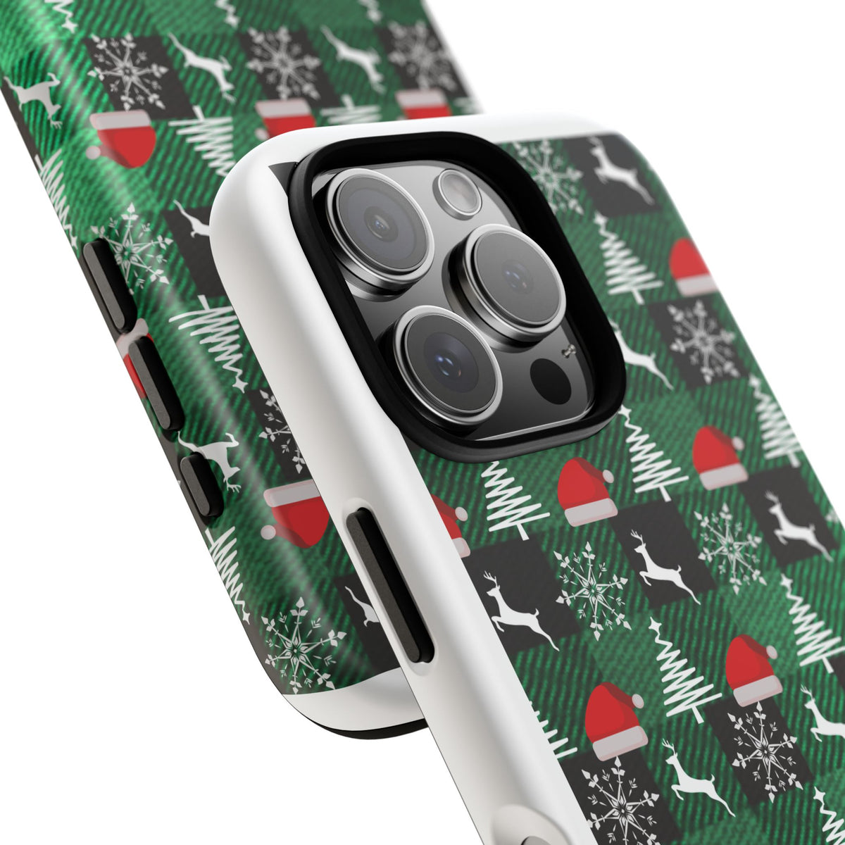 Christmas Plaid Phone Case – Santa Hats, Trees & Reindeer Holiday Pattern