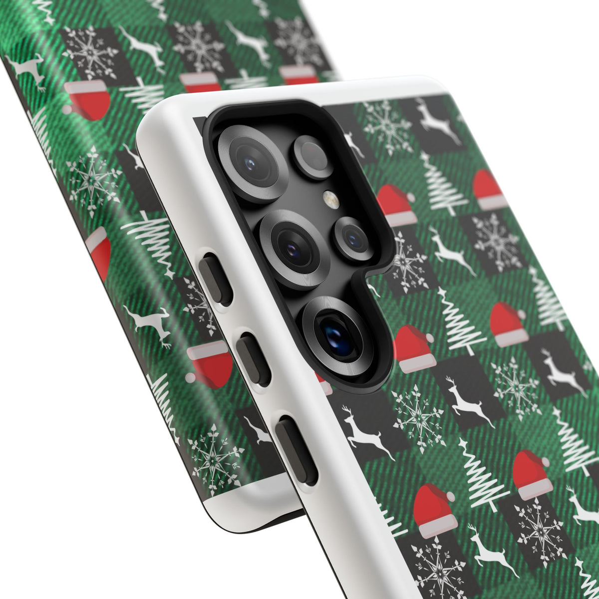 Christmas Plaid Phone Case – Santa Hats, Trees & Reindeer Holiday Pattern