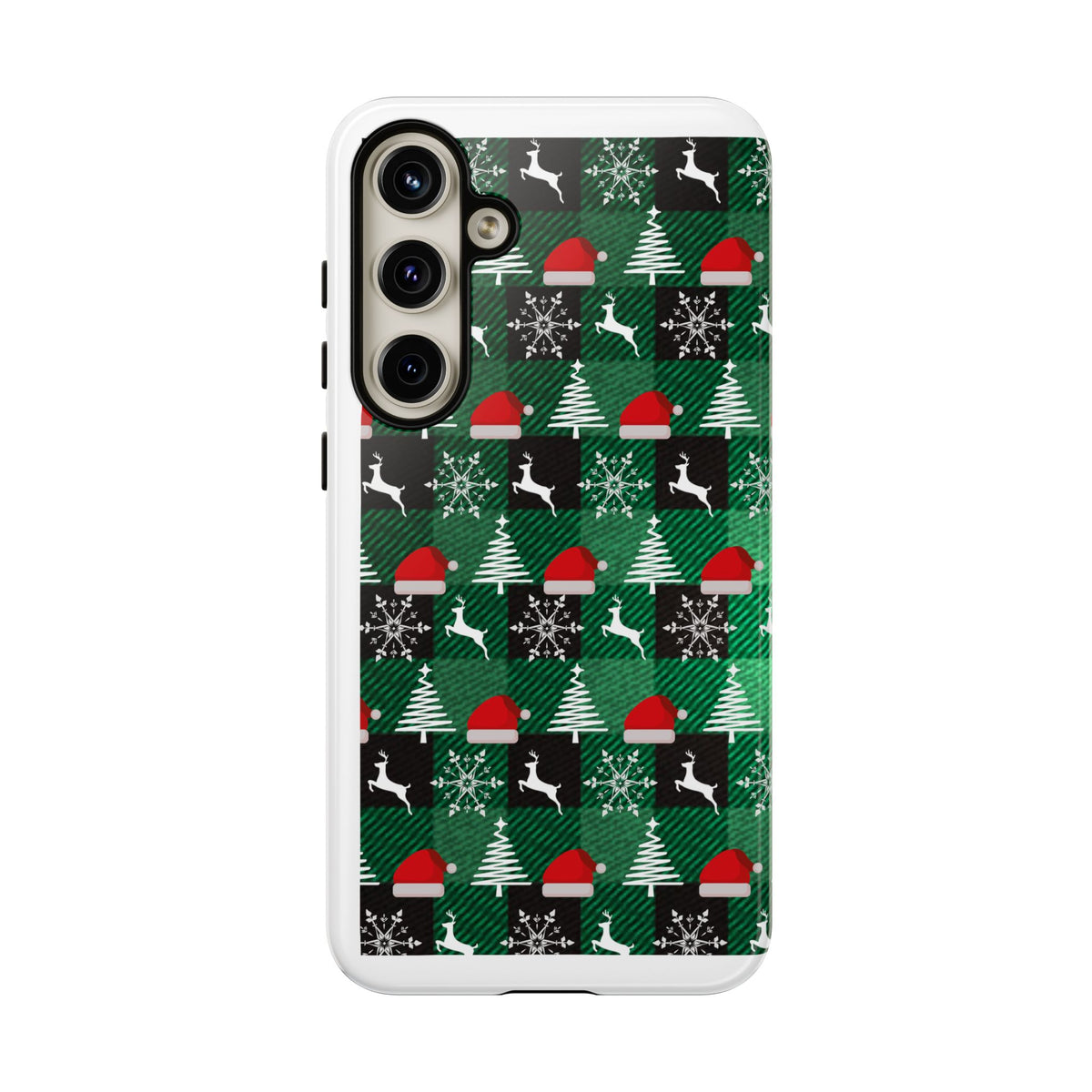 Christmas Plaid Phone Case – Santa Hats, Trees & Reindeer Holiday Pattern