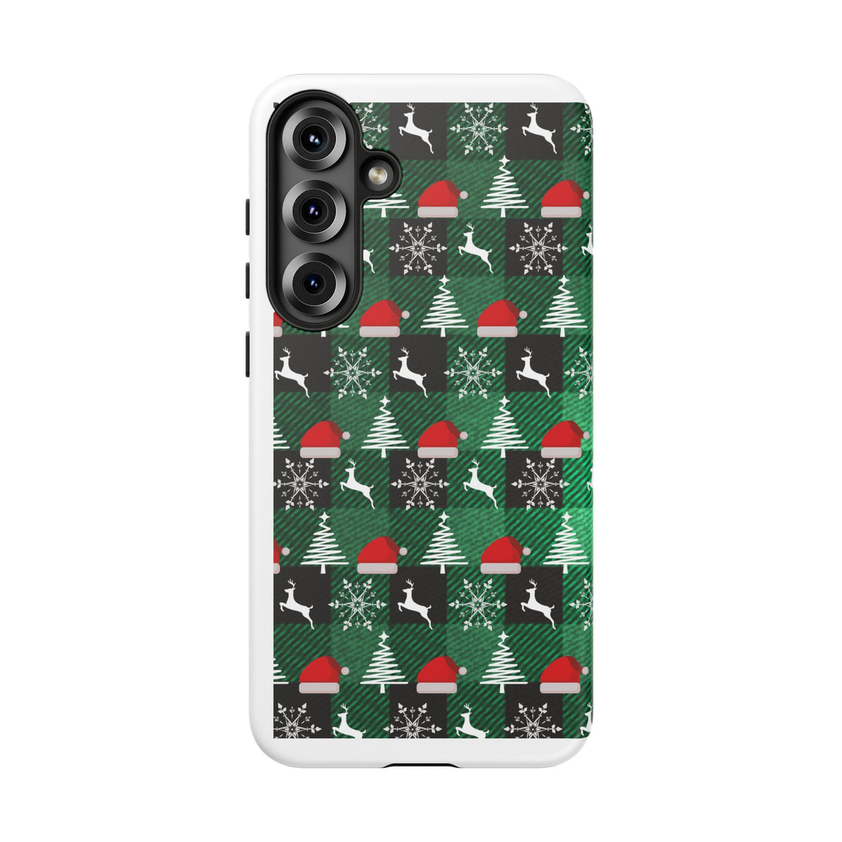 Christmas Plaid Phone Case – Santa Hats, Trees & Reindeer Holiday Pattern