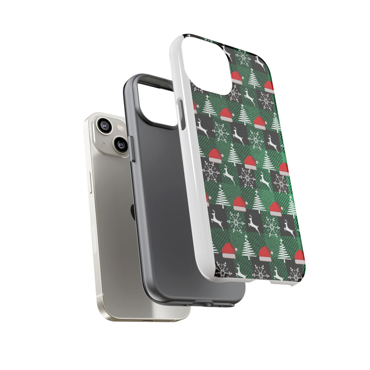 Christmas Plaid Phone Case – Santa Hats, Trees & Reindeer Holiday Pattern