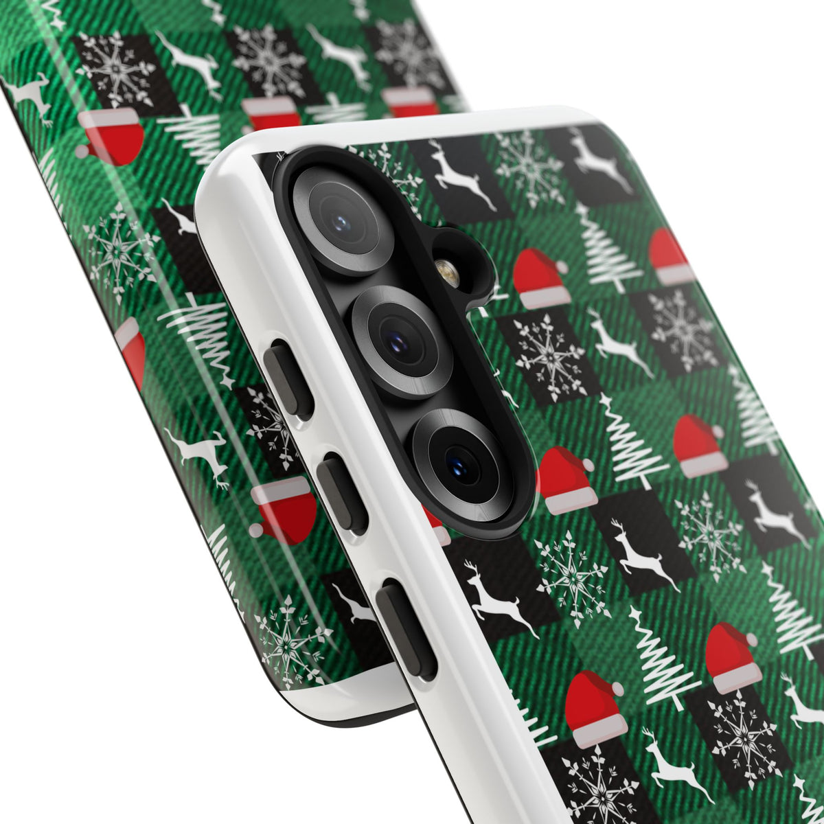 Christmas Plaid Phone Case – Santa Hats, Trees & Reindeer Holiday Pattern
