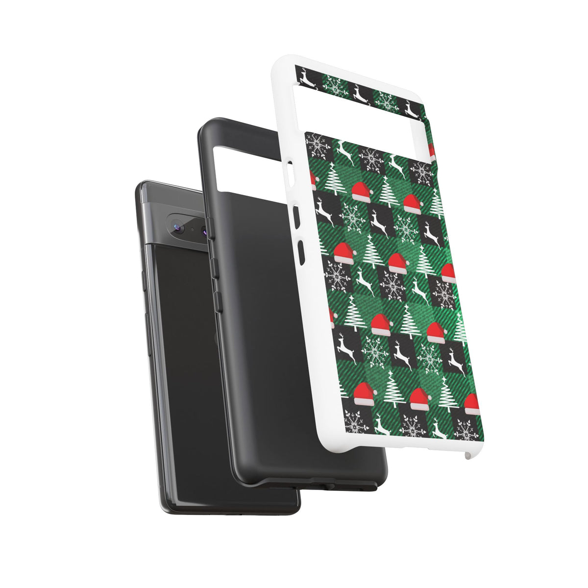 Christmas Plaid Phone Case – Santa Hats, Trees & Reindeer Holiday Pattern