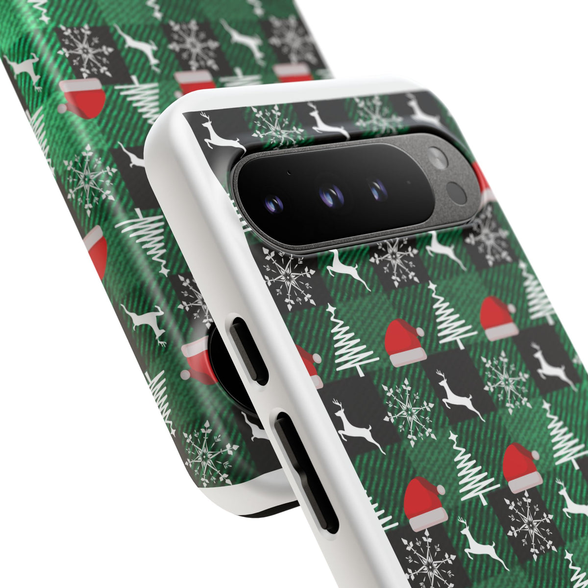 Christmas Plaid Phone Case – Santa Hats, Trees & Reindeer Holiday Pattern