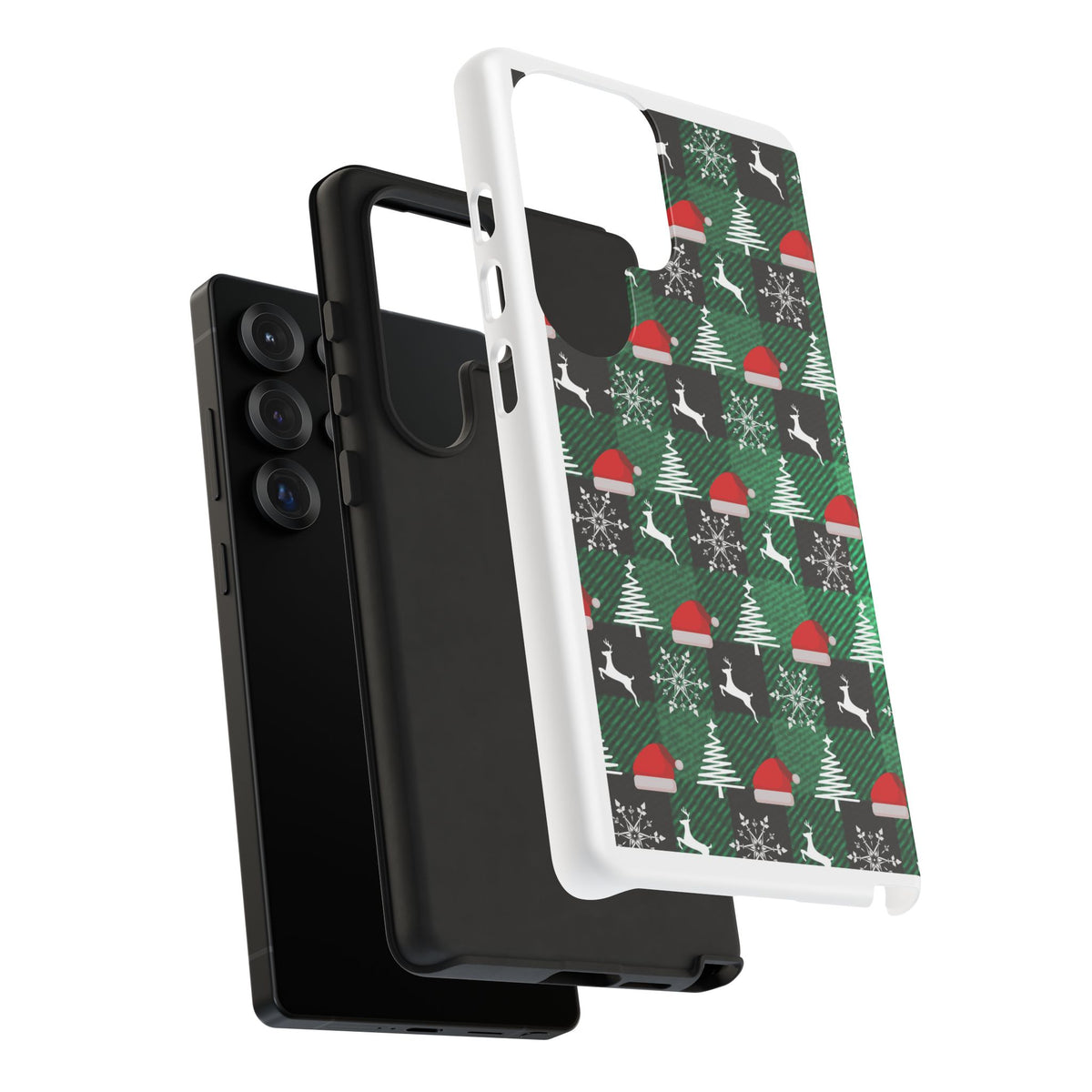 Christmas Plaid Phone Case – Santa Hats, Trees & Reindeer Holiday Pattern