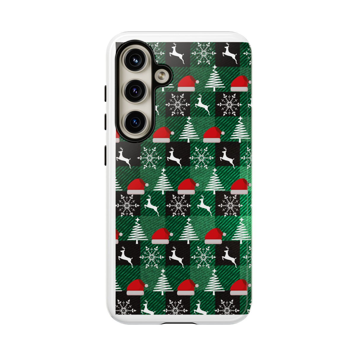 Christmas Plaid Phone Case – Santa Hats, Trees & Reindeer Holiday Pattern