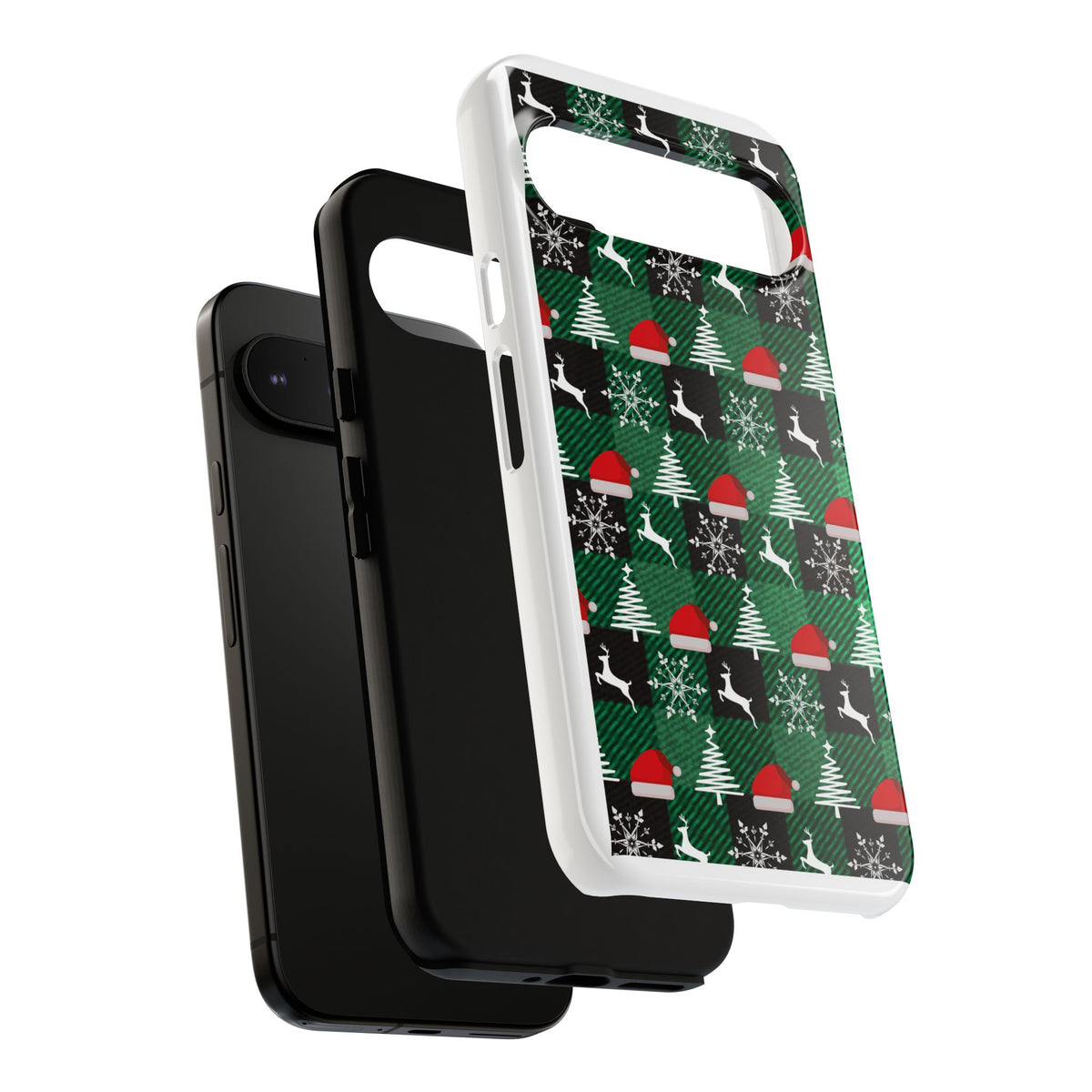 Christmas Plaid Phone Case – Santa Hats, Trees & Reindeer Holiday Pattern