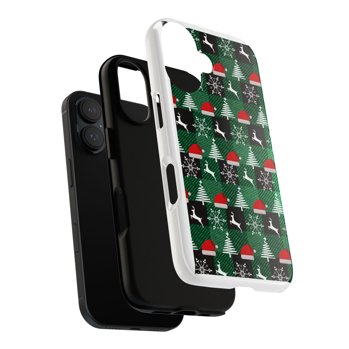 Christmas Plaid Phone Case – Santa Hats, Trees & Reindeer Holiday Pattern