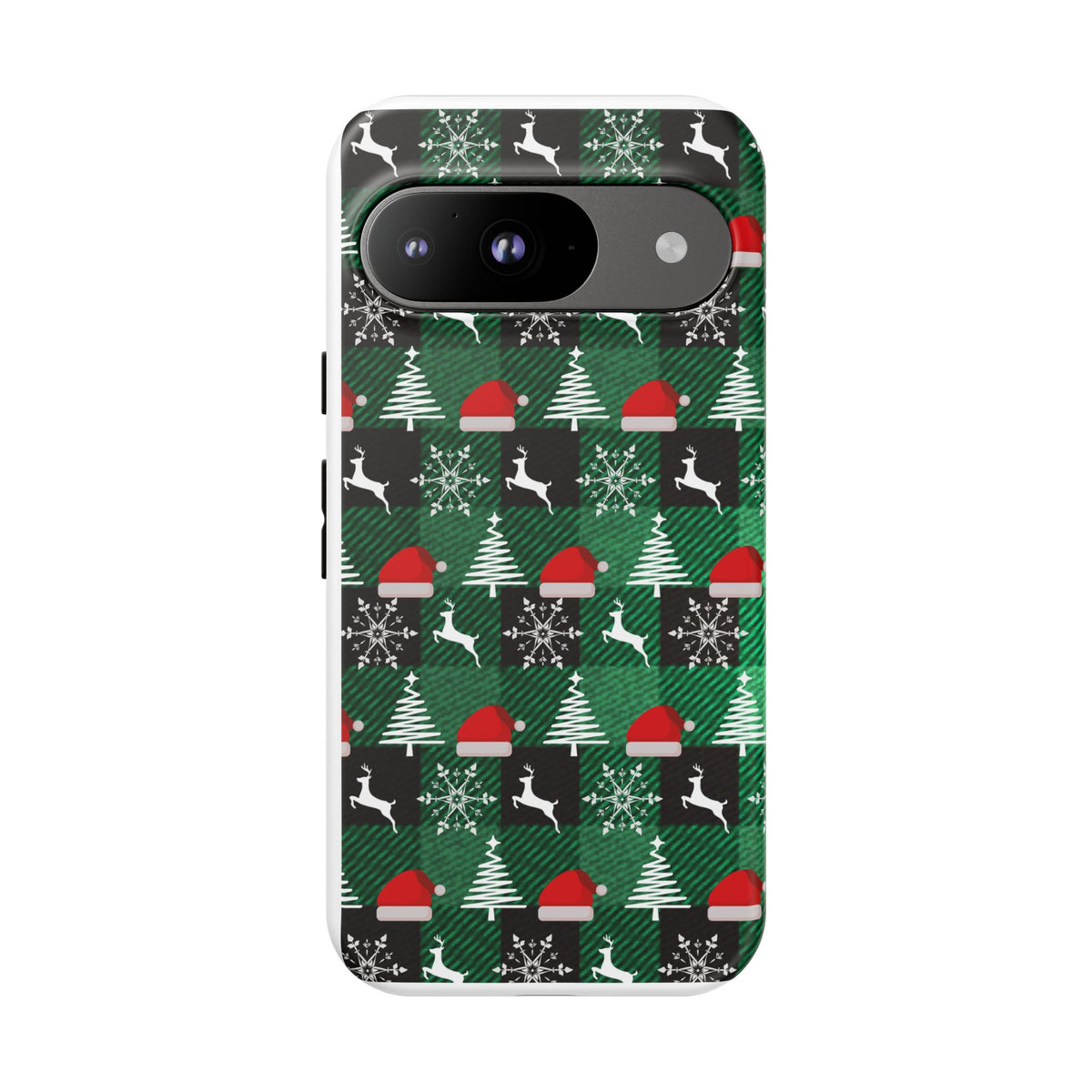 Christmas Plaid Phone Case – Santa Hats, Trees & Reindeer Holiday Pattern
