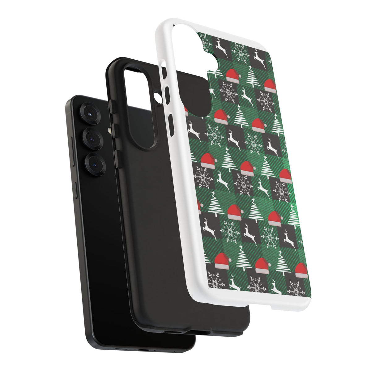 Christmas Plaid Phone Case – Santa Hats, Trees & Reindeer Holiday Pattern