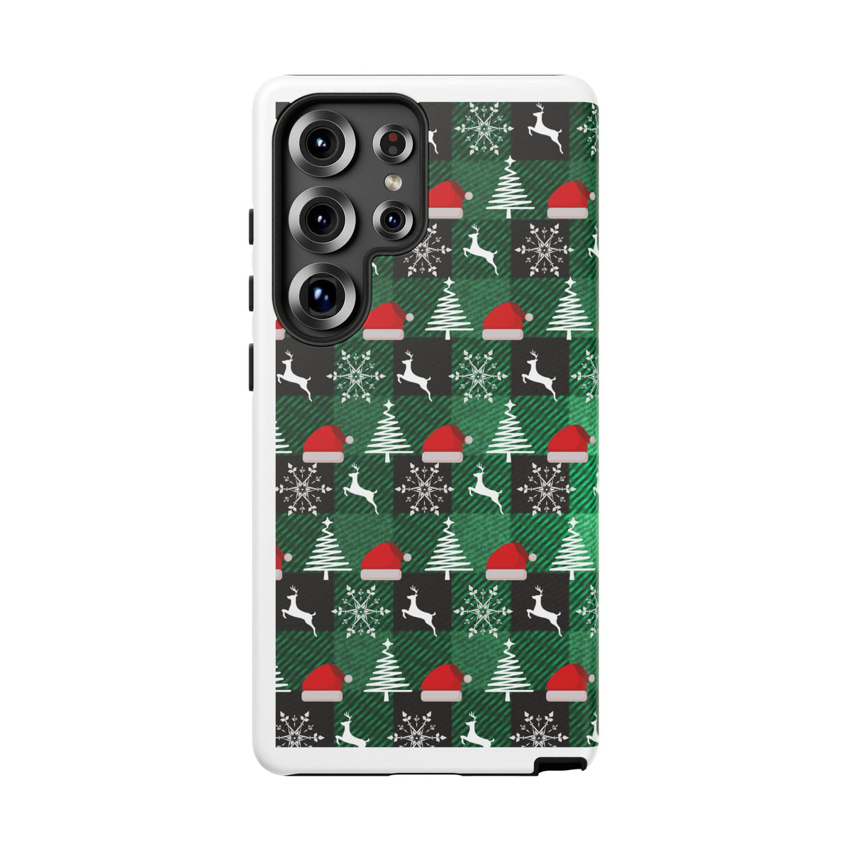 Christmas Plaid Phone Case – Santa Hats, Trees & Reindeer Holiday Pattern