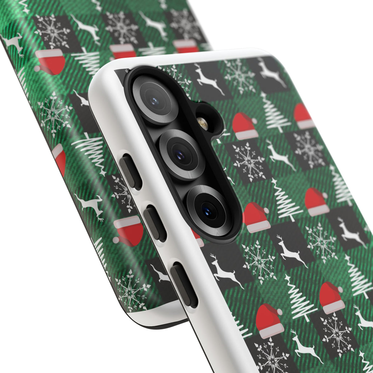 Christmas Plaid Phone Case – Santa Hats, Trees & Reindeer Holiday Pattern