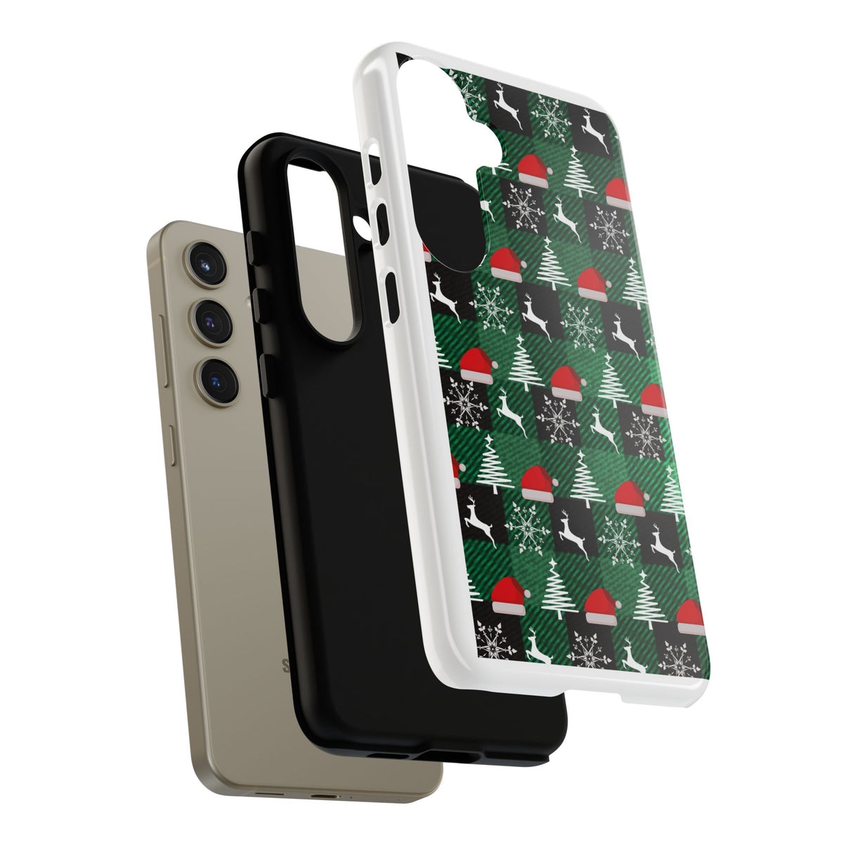 Christmas Plaid Phone Case – Santa Hats, Trees & Reindeer Holiday Pattern