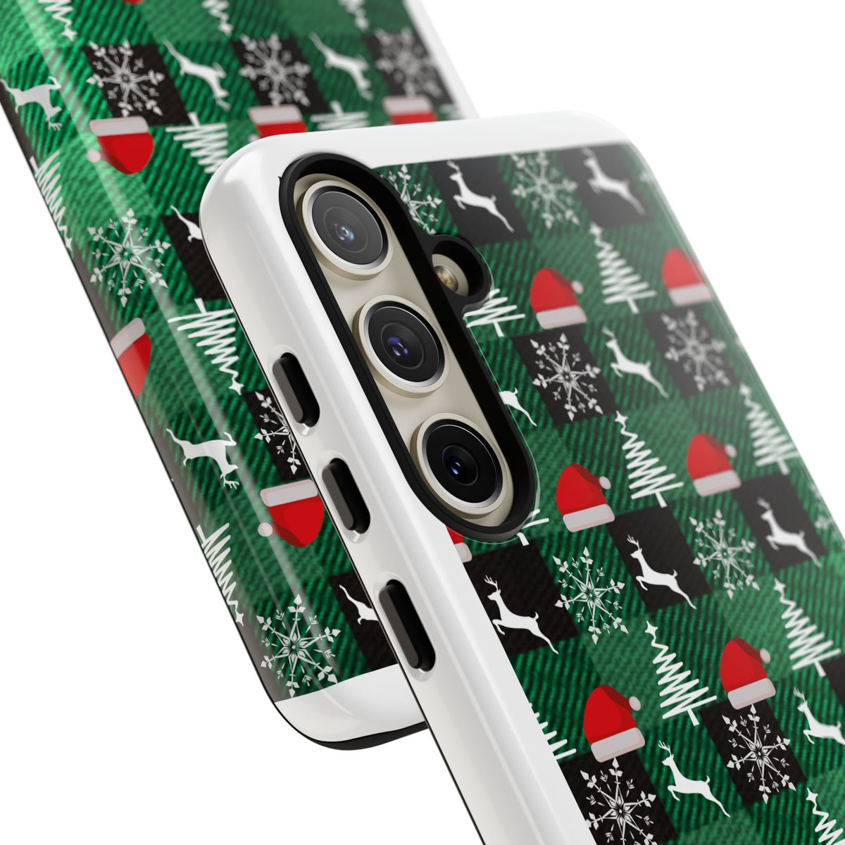 Christmas Plaid Phone Case – Santa Hats, Trees & Reindeer Holiday Pattern