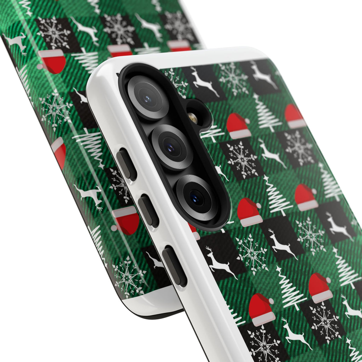 Christmas Plaid Phone Case – Santa Hats, Trees & Reindeer Holiday Pattern
