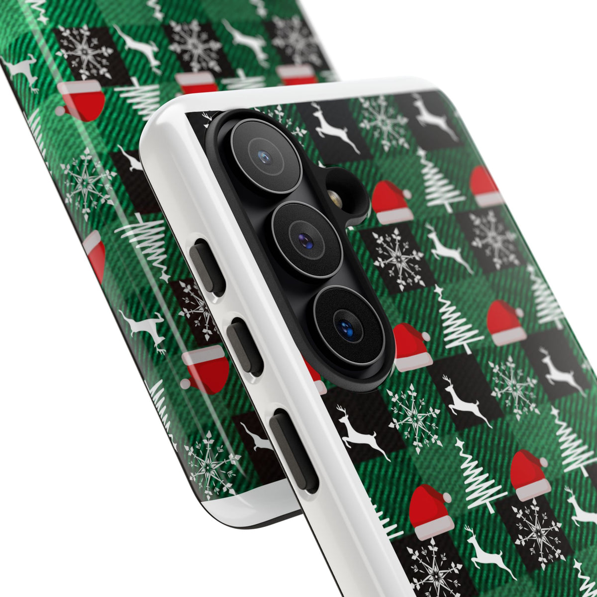 Christmas Plaid Phone Case – Santa Hats, Trees & Reindeer Holiday Pattern