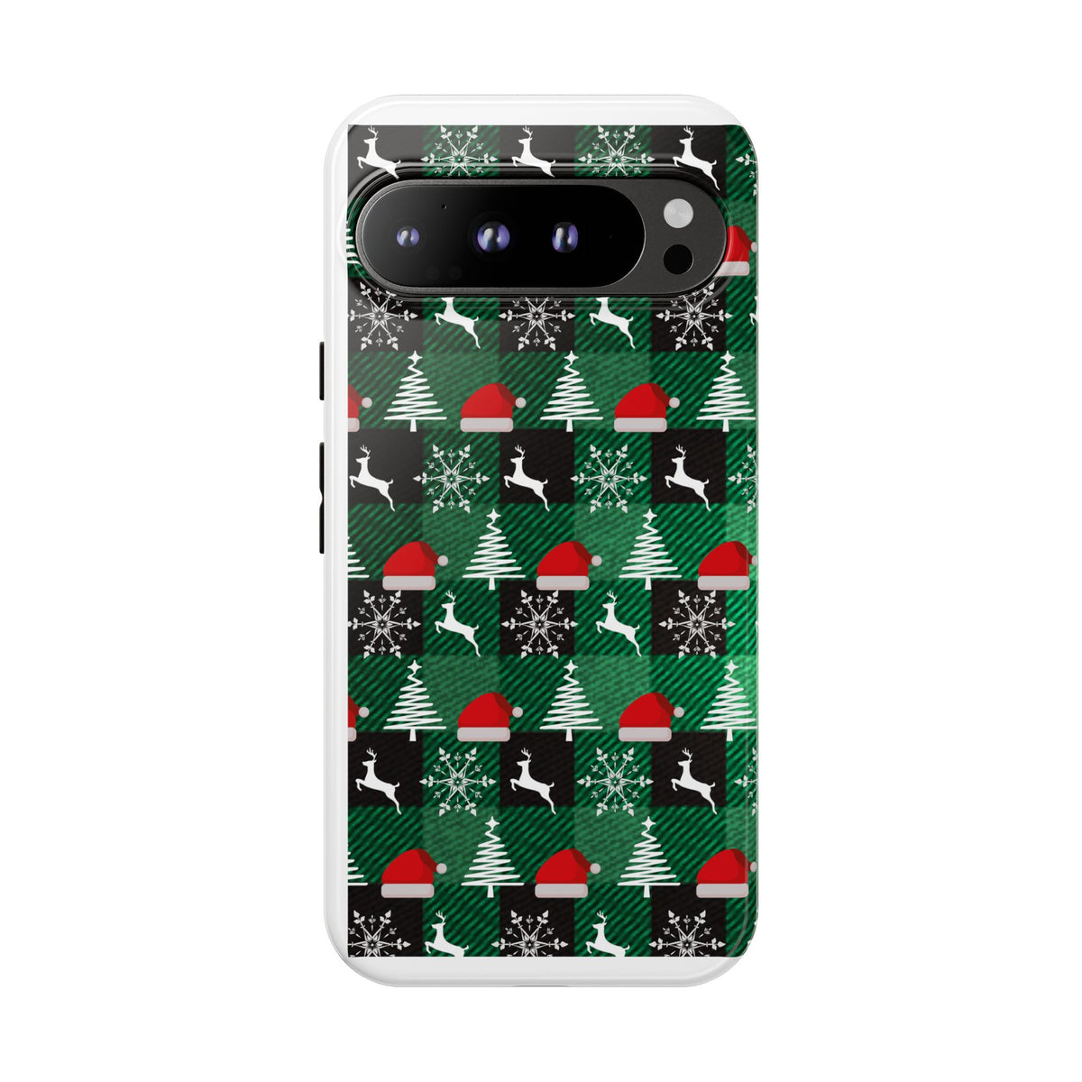 Christmas Plaid Phone Case – Santa Hats, Trees & Reindeer Holiday Pattern
