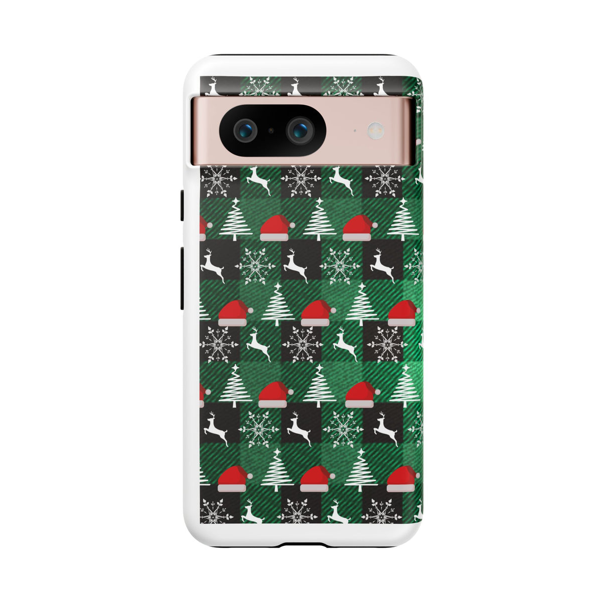 Christmas Plaid Phone Case – Santa Hats, Trees & Reindeer Holiday Pattern